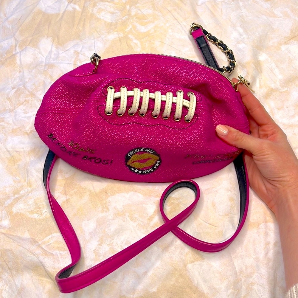 Betsey Johnson Metallic Pink Kitsch Football Purse - Picture 4 of 6